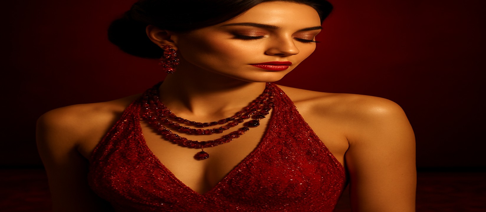 গেমিং প্ল্যাটফর্ম টেবিলে 6zz–এর একটি সুশ্রী নারী হোস্ট জৌলুসপূর্ণ লাল পোশাক পরিহিত অবস্থায় উপস্থিত