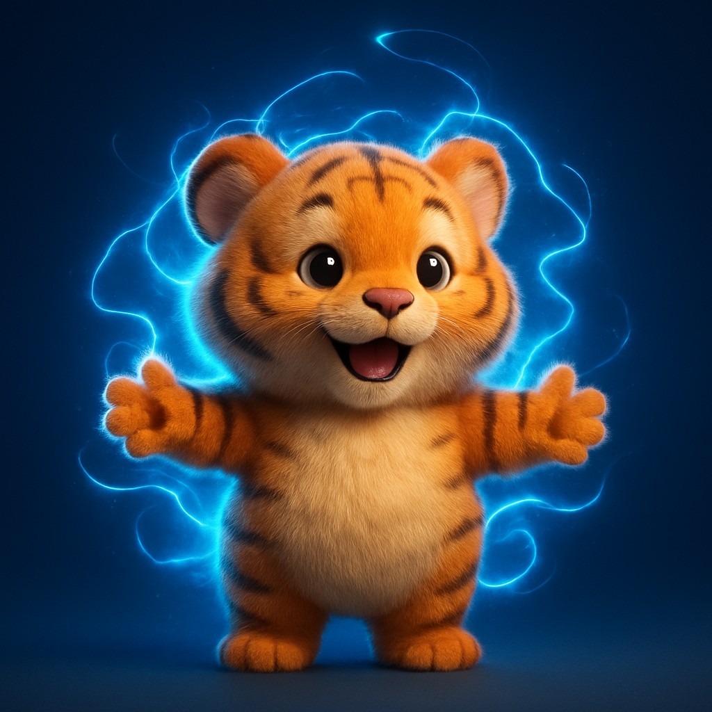6zz-এ লগইন করার পরে একটি মিষ্টি কার্টুন বাঘশাবক জাদুকরী আলো ছড়িয়ে দেয়